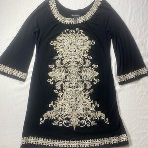 INC International Concepts Black and Cream Embroidered Tunic